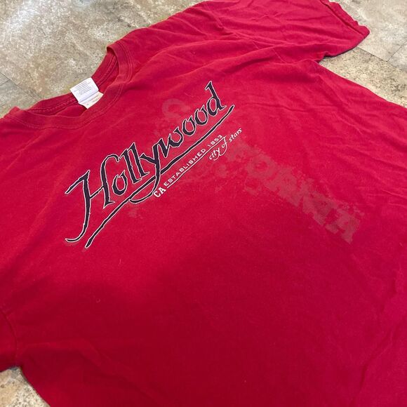 gildan vintage red hollywood california grunge graphic t shirt size large - Picture 2 of 6